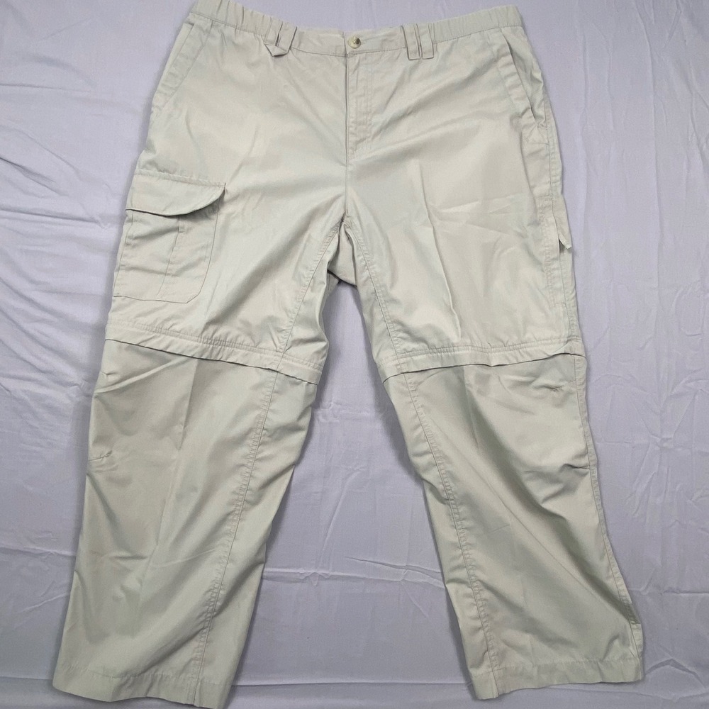 Columbia Convertible Cargo Pants Mens XL 34L Tan Cotton Blend Hiking Zip Trail
